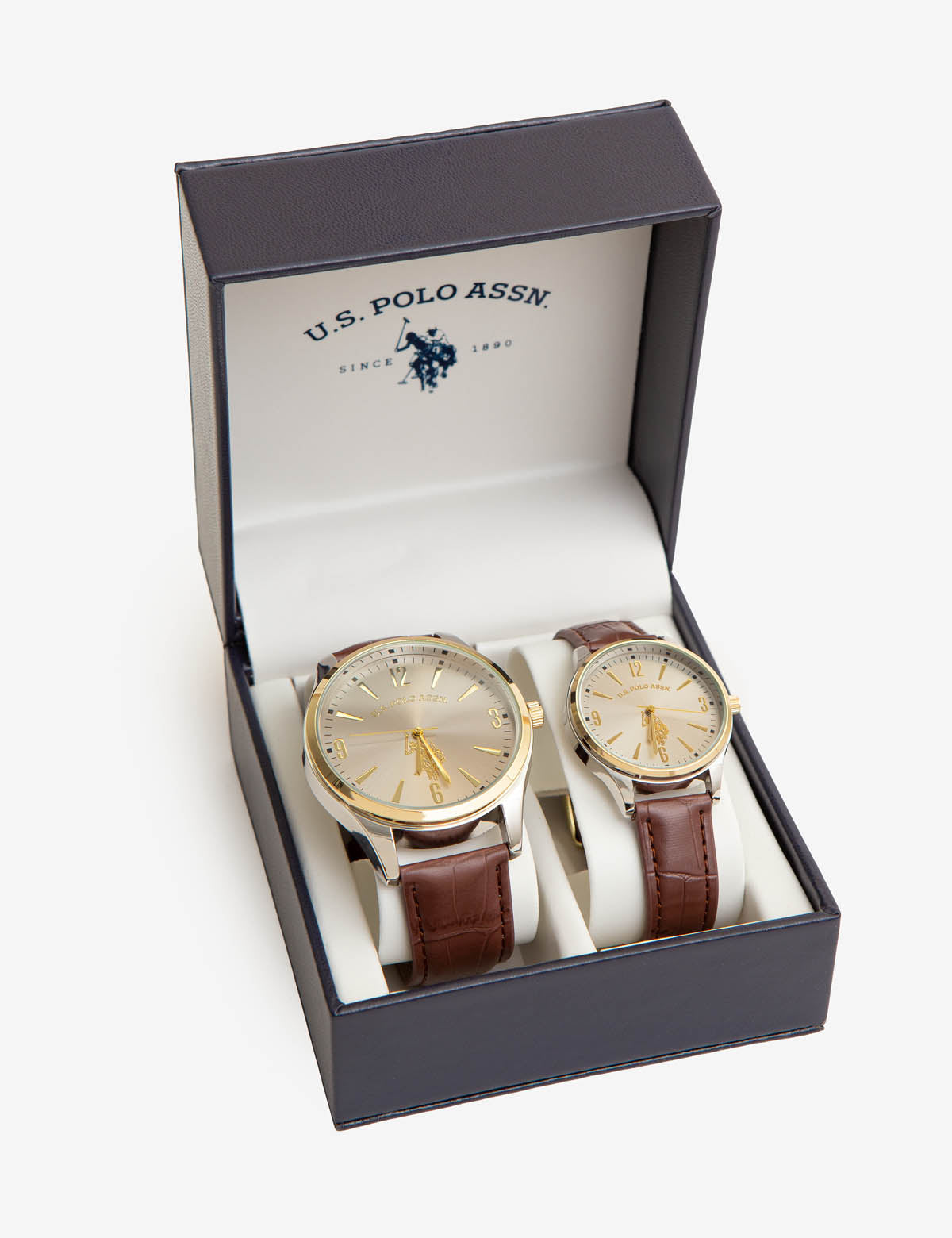 Brown Leather Strap His & Hers Watch Set - Matching Couples Watches