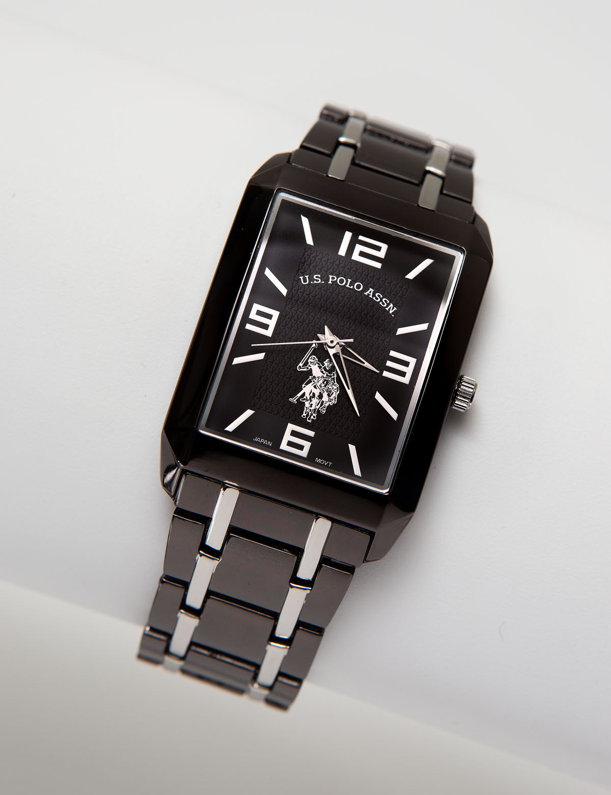 Gun Metal Rectangular His and Hers Watch Set - Silver & Black Dial