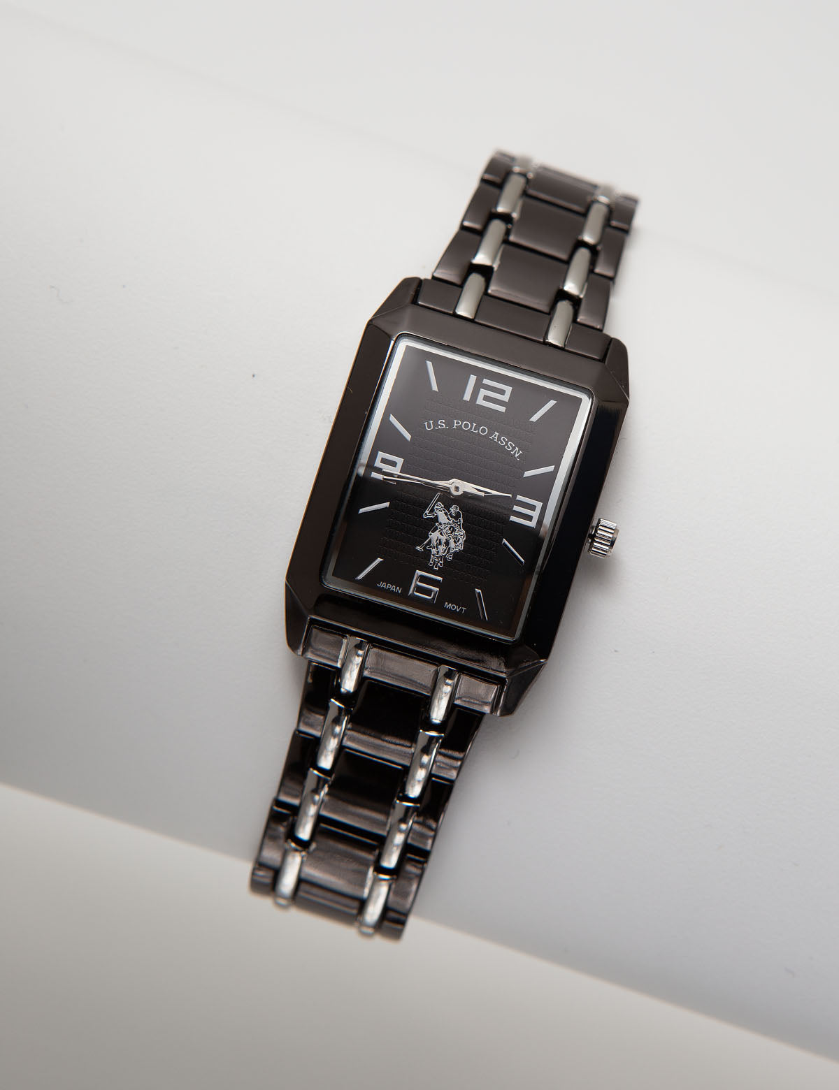 Gun Metal Rectangular His and Hers Watch Set - Silver & Black Dial