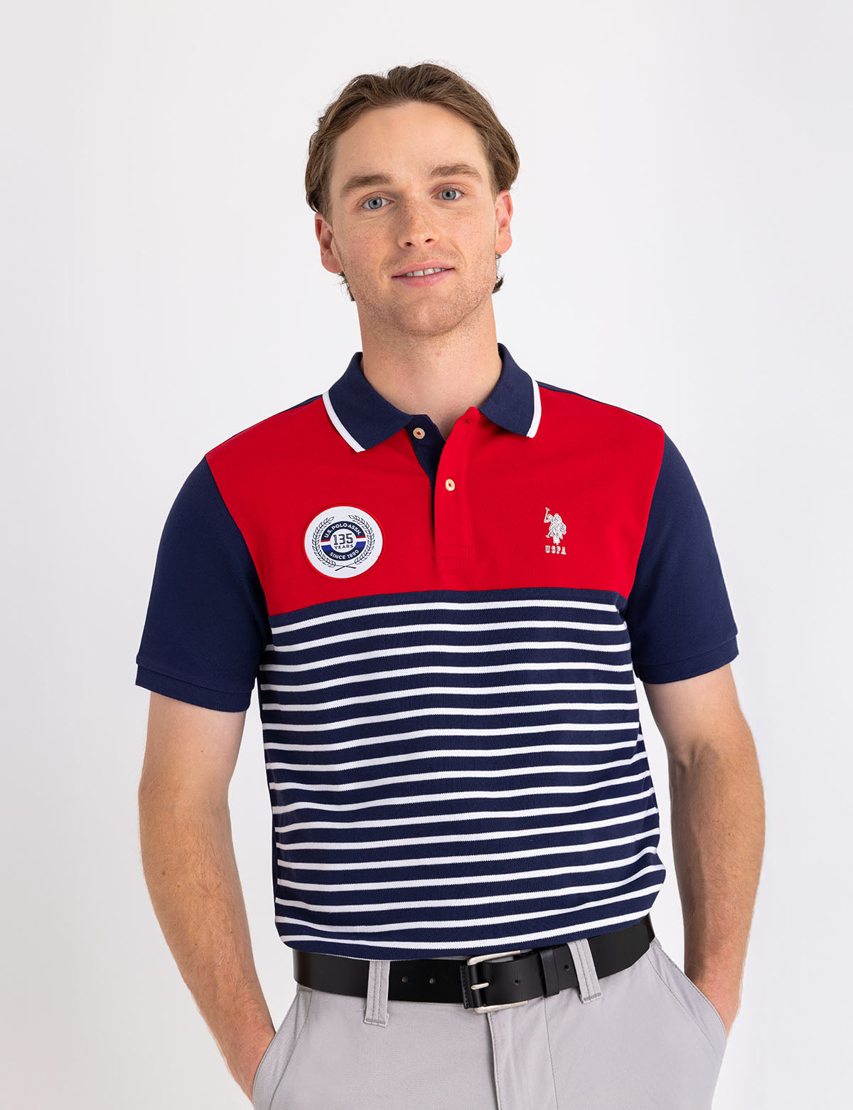 135th Anniversary Color Block Polo Shirt with Embroidered Logo