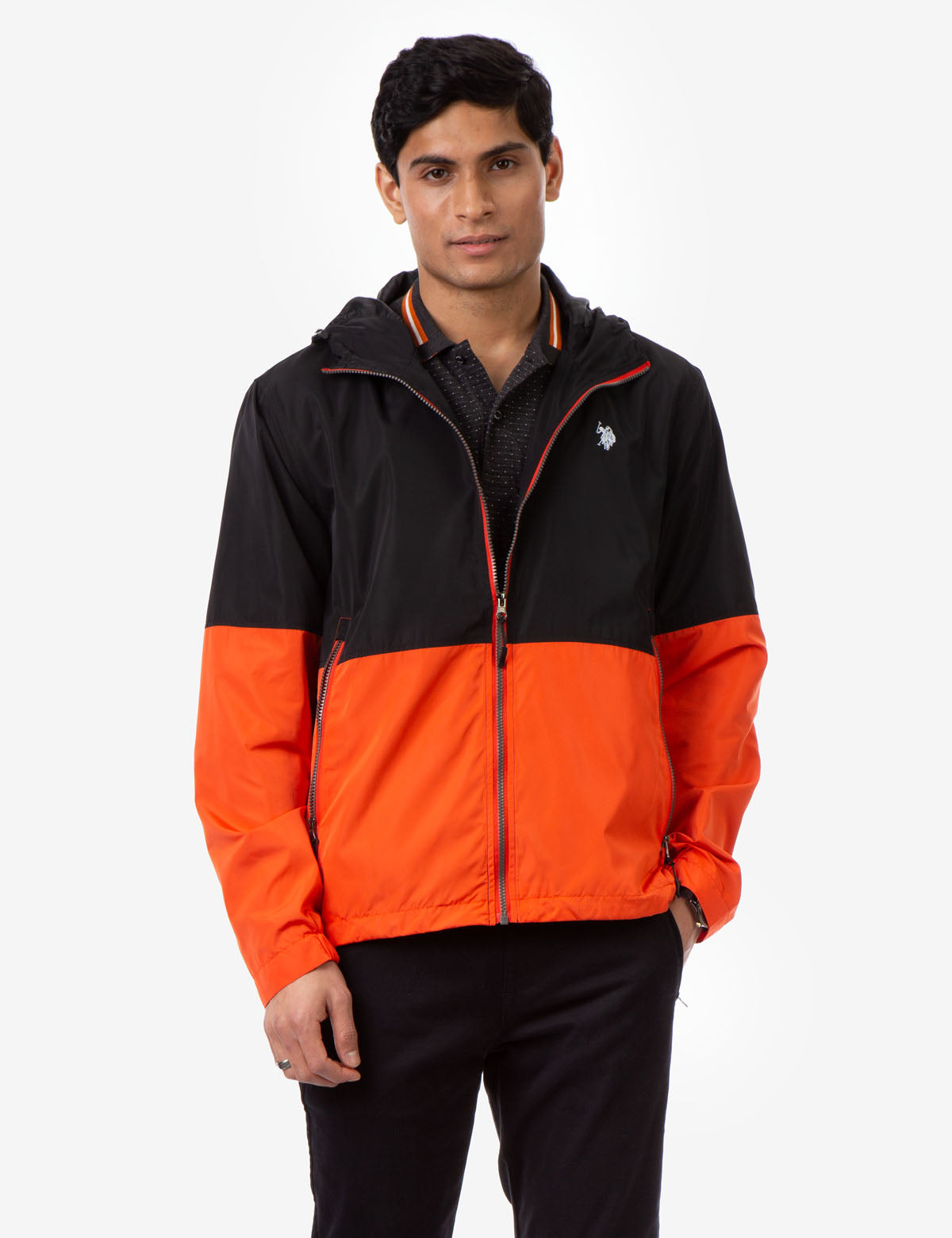 Men's Colorblock Hooded Windbreaker Jacket with Zipper Pockets