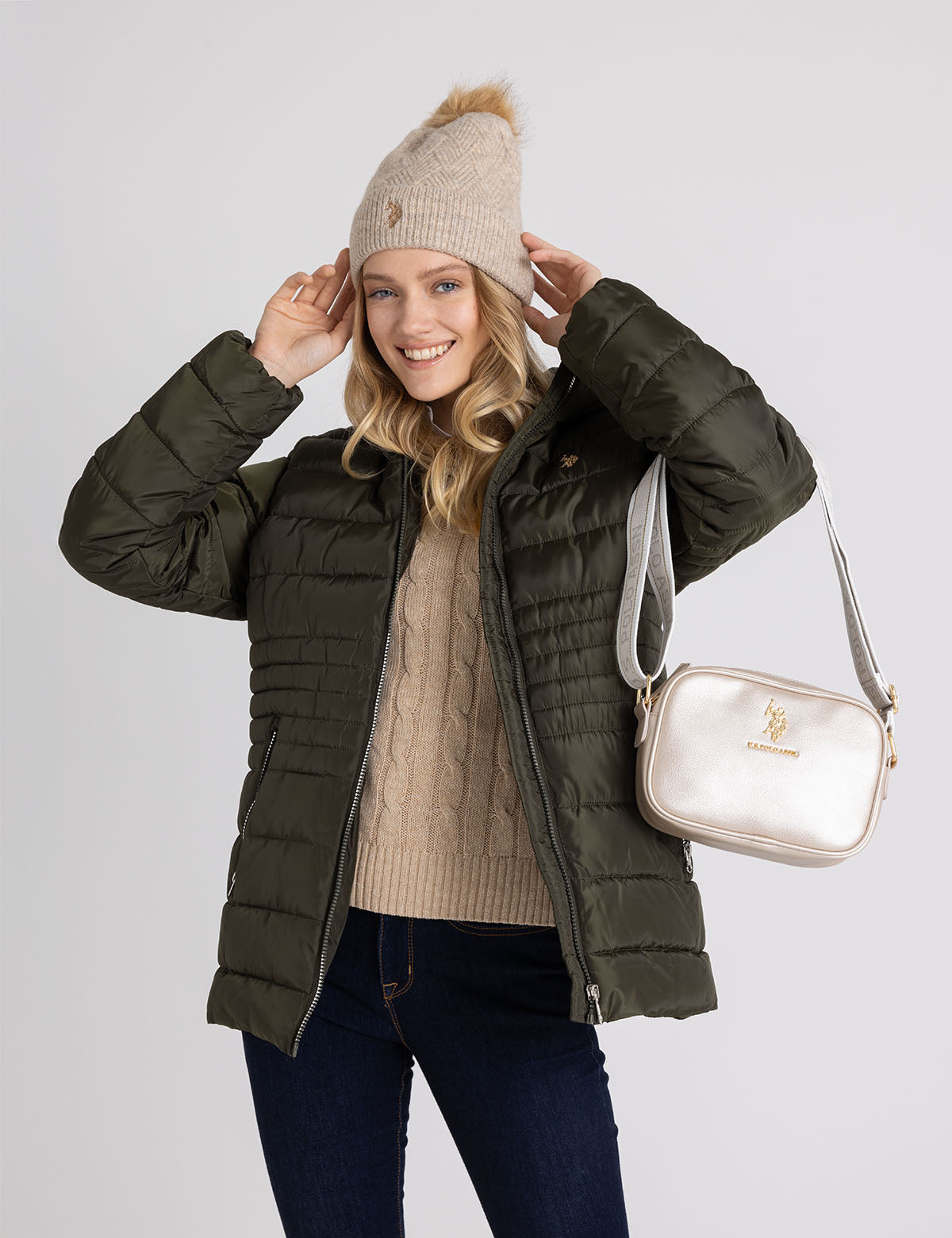 Women's Hooded Puffer Jacket with Slash Pockets - Winter Coat