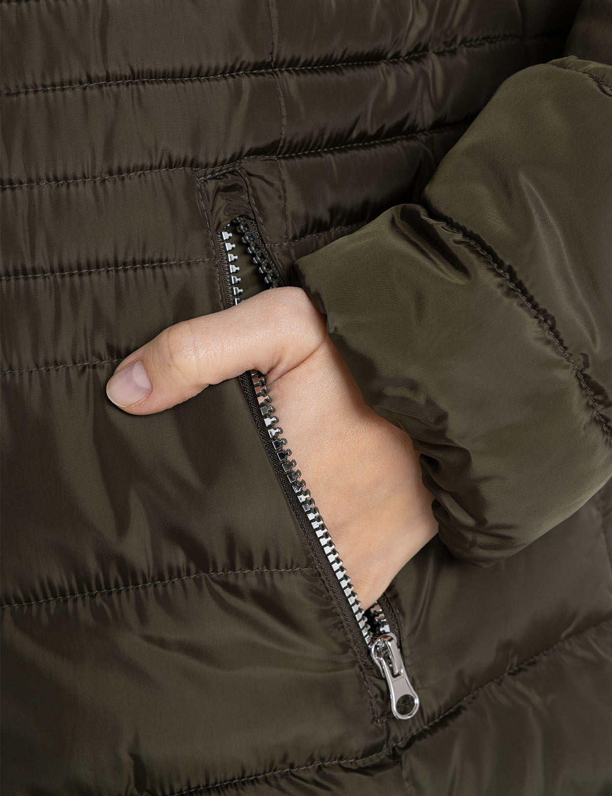 Women's Hooded Puffer Jacket with Slash Pockets - Winter Coat