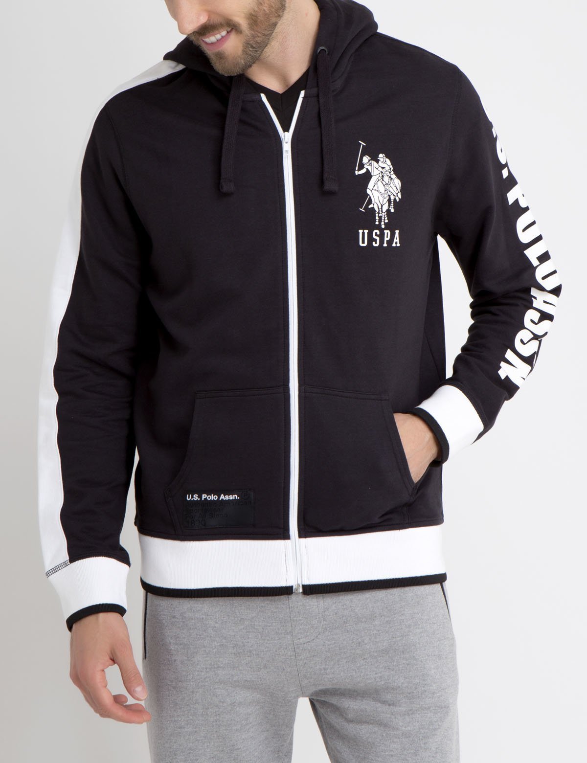 U.S. Polo Assn. Cotton Hoodie with Rubber Logos & Zipper
