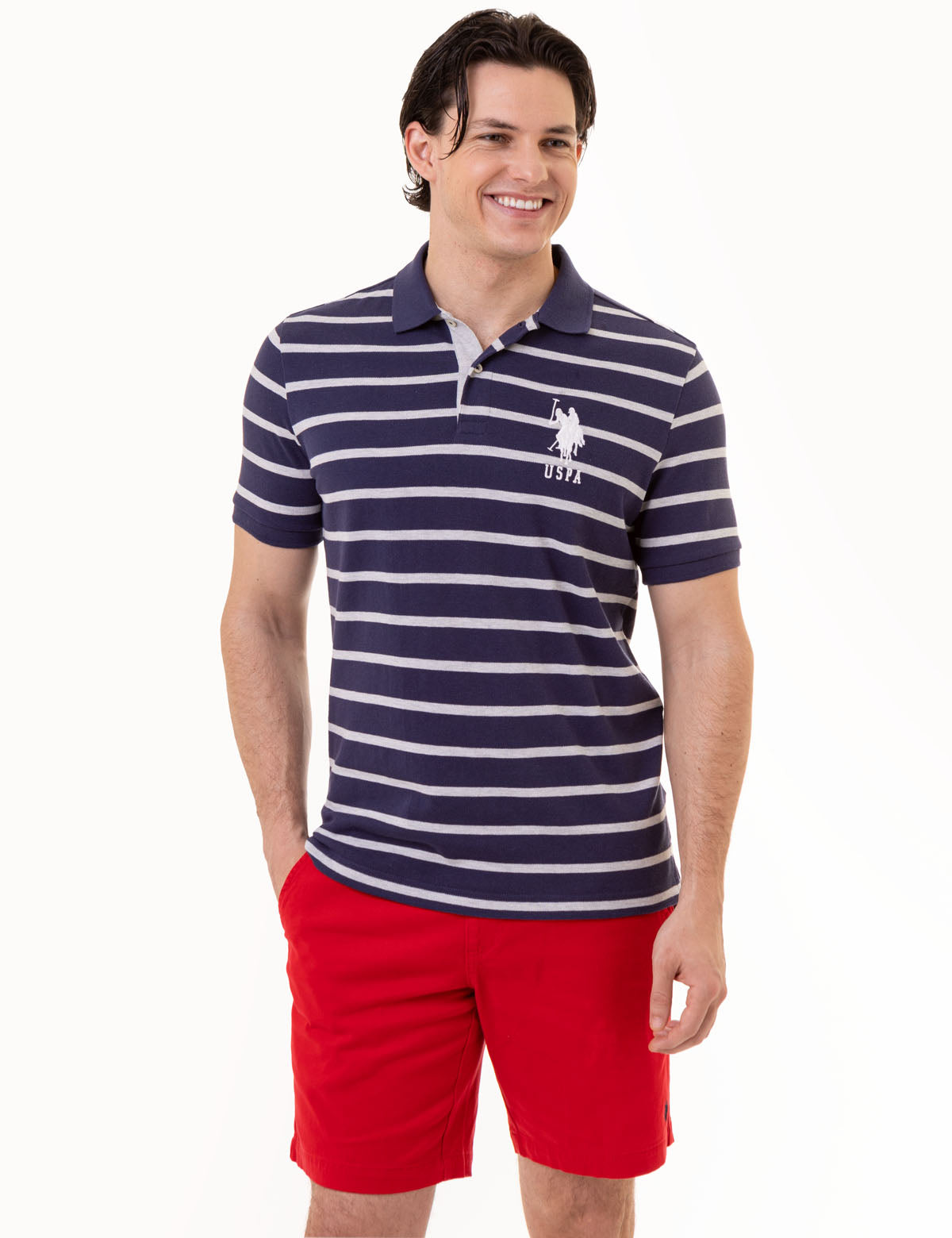 Men's Cotton Striped Polo Shirt with Embroidered Logo
