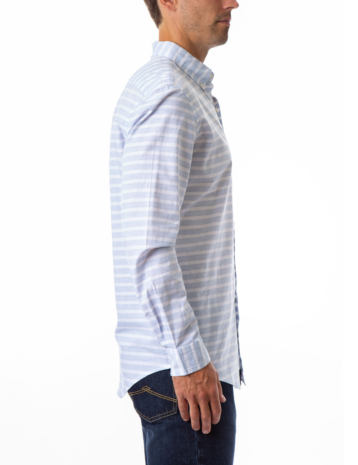 Men's Horizontal Stripe Poplin Shirt with Button Cuffs