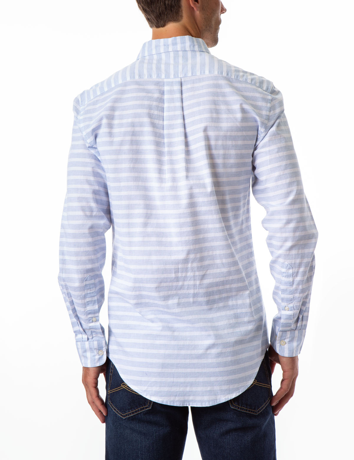 Men's Horizontal Stripe Poplin Shirt with Button Cuffs