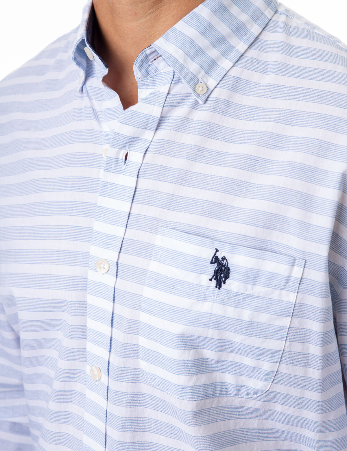 Men's Horizontal Stripe Poplin Shirt with Button Cuffs