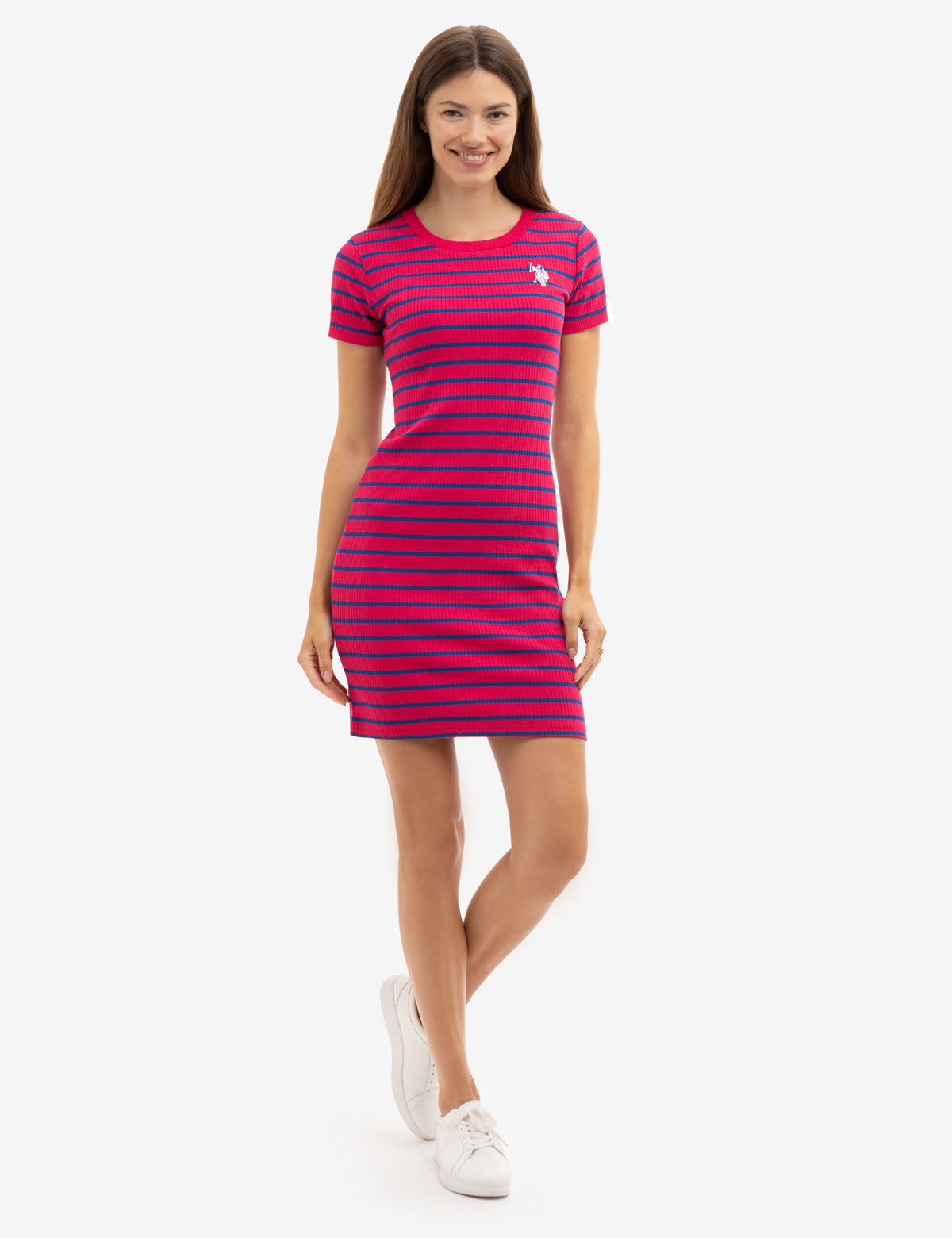 Horizontal Striped Short Sleeve Dress - Casual Summer Style