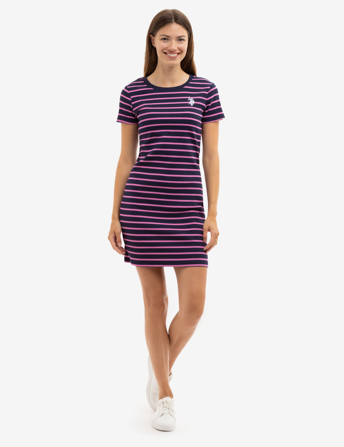 Horizontal Striped Short Sleeve Dress - Casual Summer Style