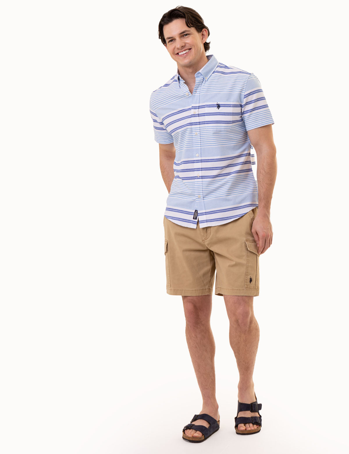 Men's Horizontal Stripe Short Sleeve Oxford Shirt - Cotton Blend