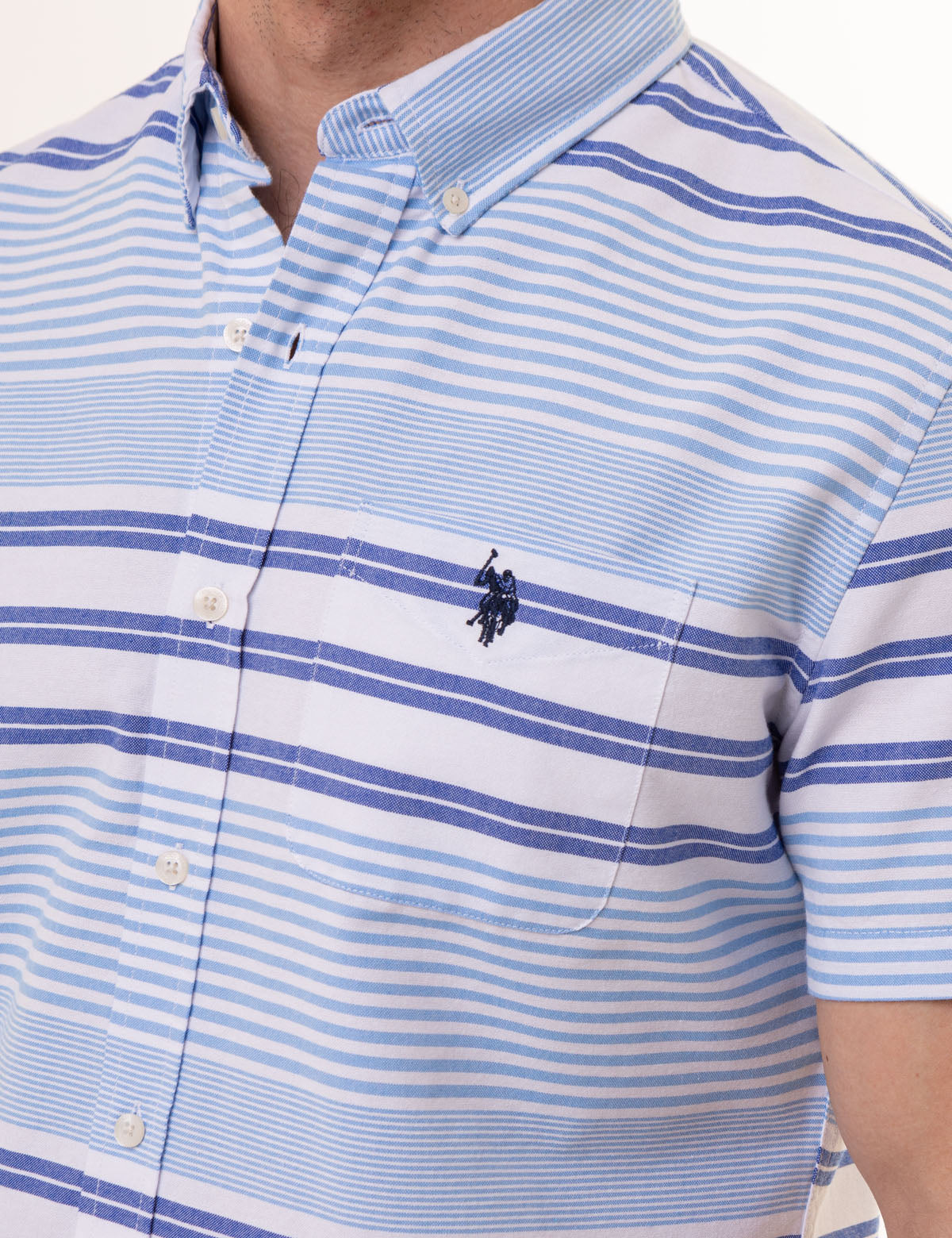 Men's Horizontal Stripe Short Sleeve Oxford Shirt - Cotton Blend