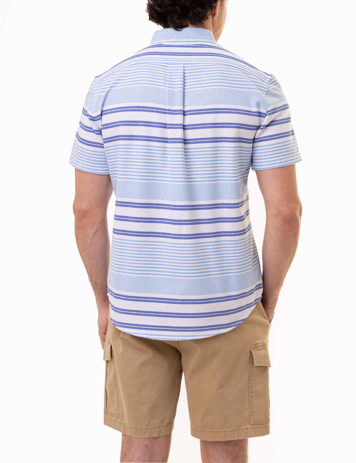 Men's Horizontal Stripe Short Sleeve Oxford Shirt - Cotton Blend