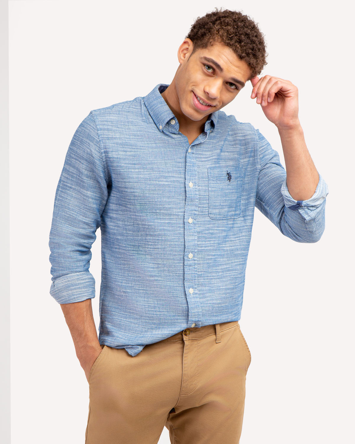 Men's Horizontal Stripe Slub Woven Shirt - Casual Cotton Top