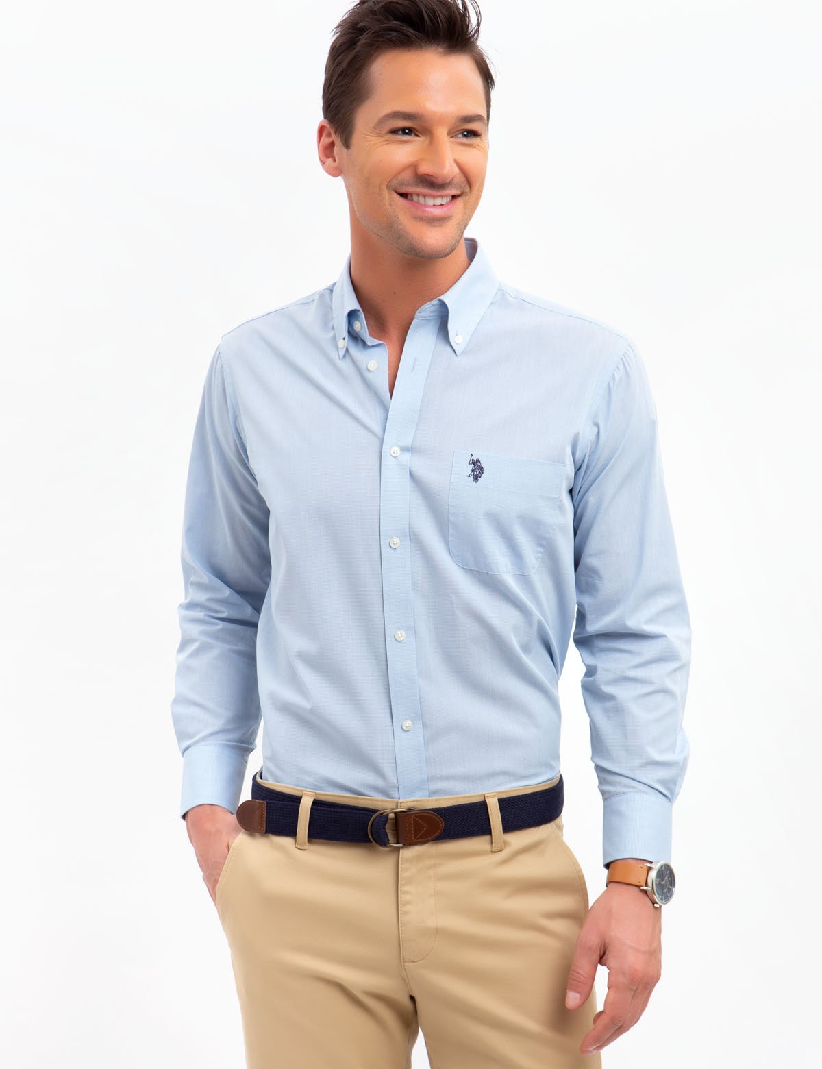 Men's Cotton Blend Horizontal Striped Dress Shirt - Regular Fit
