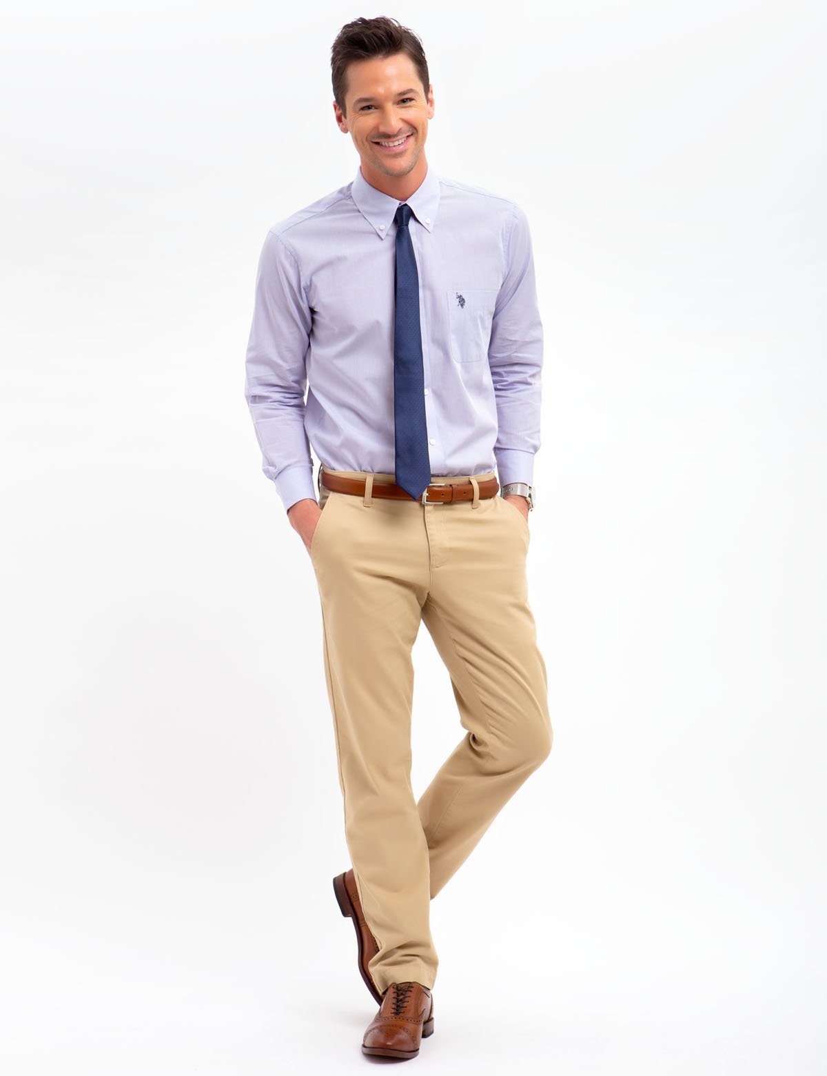Men's Cotton Blend Horizontal Striped Dress Shirt - Regular Fit