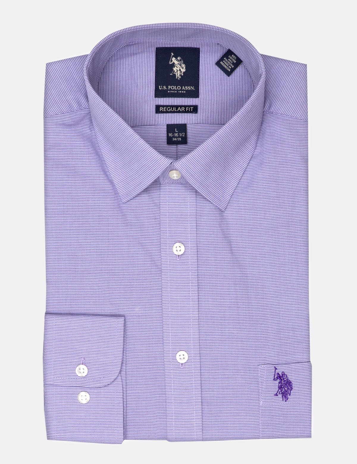 Men's Cotton Blend Horizontal Striped Dress Shirt - Regular Fit