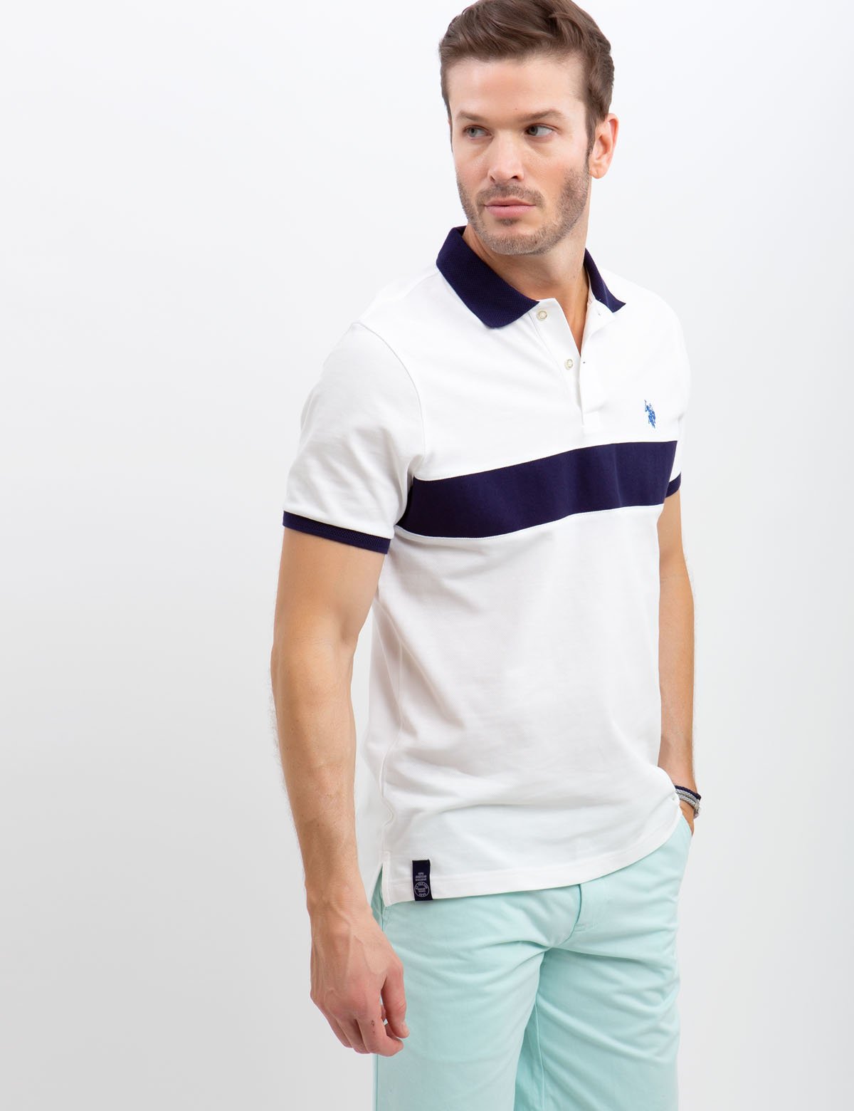Men's Horizontal Striped Polo Shirt with Embroidered Logo