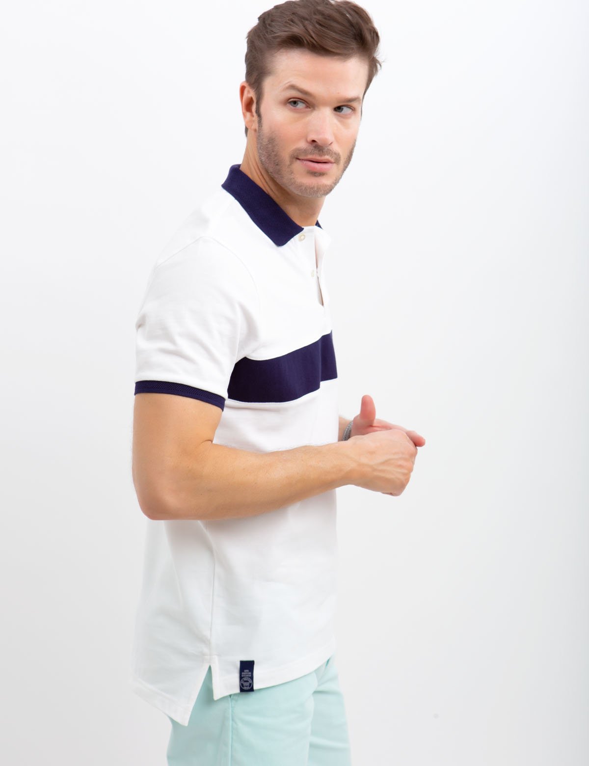 Men's Horizontal Striped Polo Shirt with Embroidered Logo