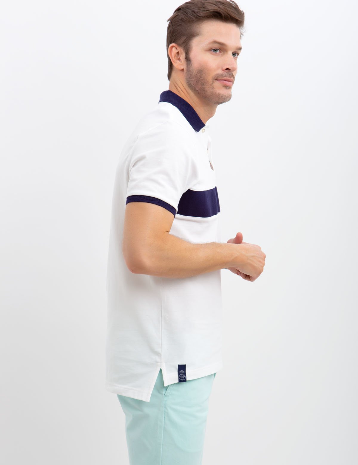 Men's Horizontal Striped Polo Shirt with Embroidered Logo