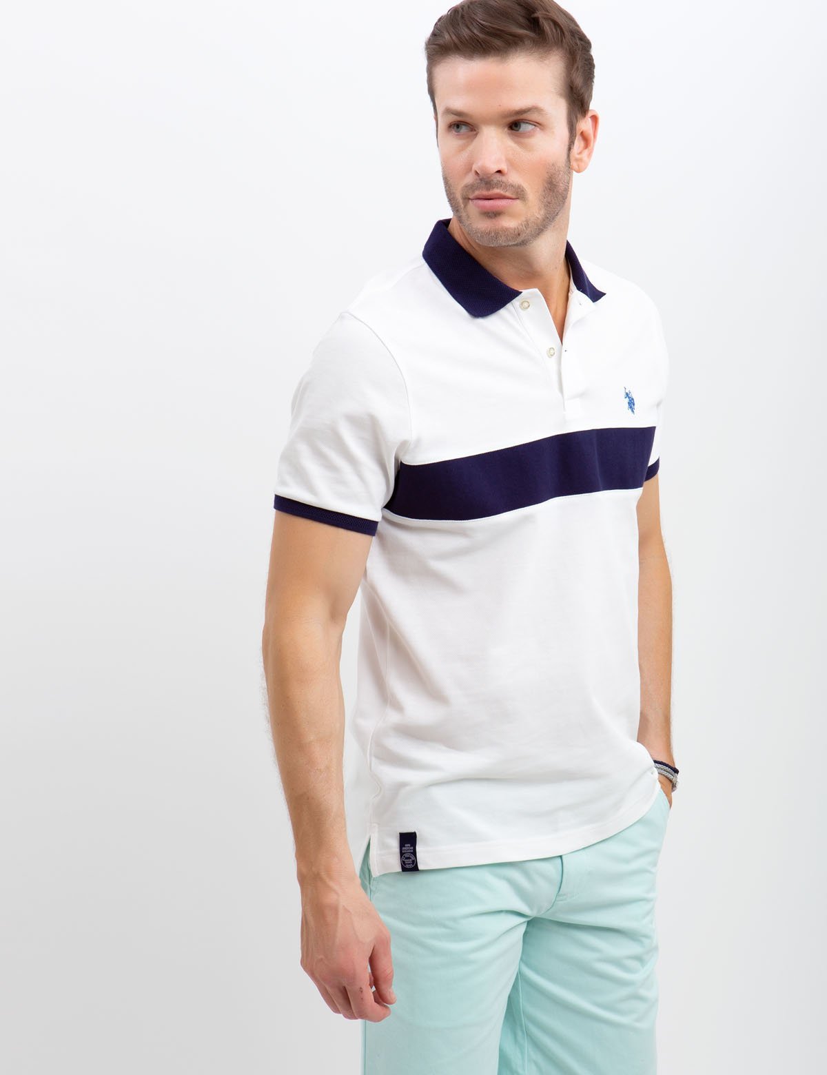 Men's Horizontal Striped Polo Shirt with Embroidered Logo