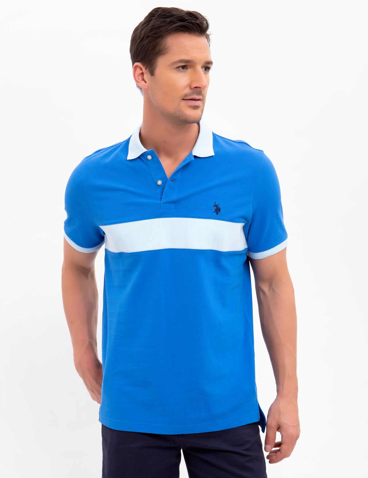 Men's Horizontal Striped Polo Shirt with Embroidered Logo