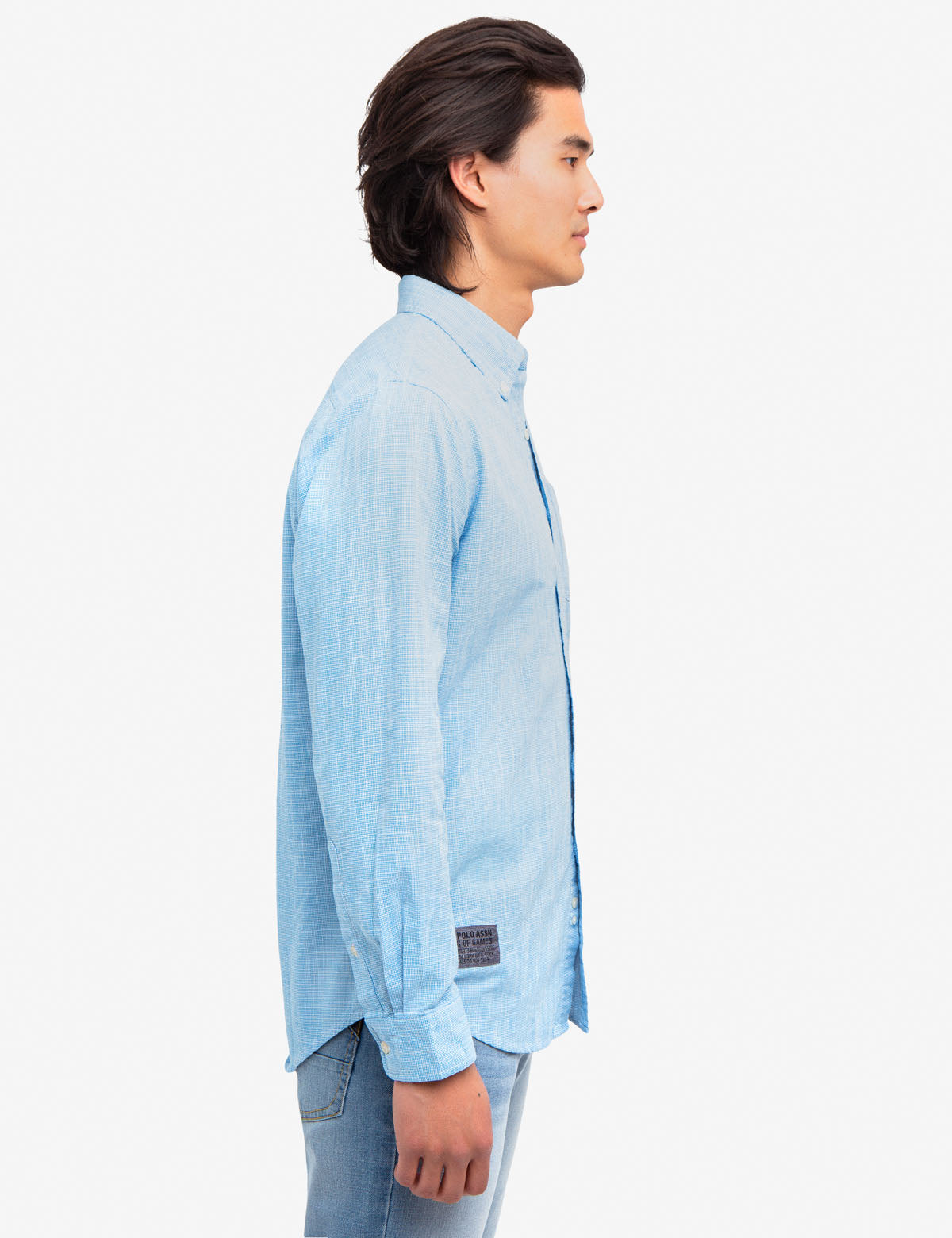 Houndstooth Slub Cotton Shirt with Embroidered Logo