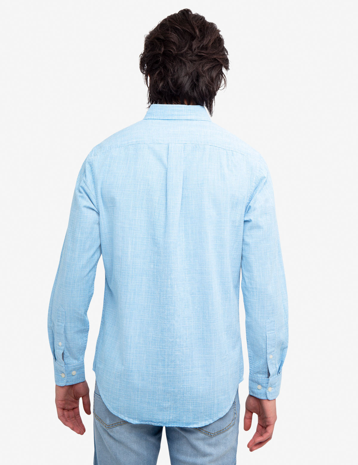 Houndstooth Slub Cotton Shirt with Embroidered Logo