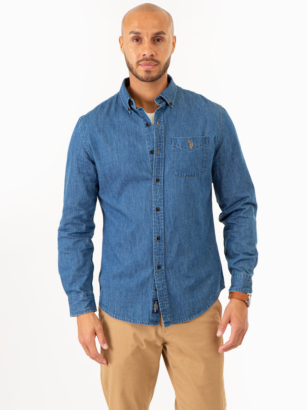 Men's Indigo Denim Shirt - Long Sleeve Casual Wear