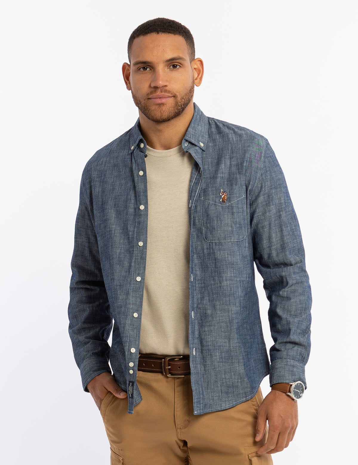 Indigo Slub Chambray Shirt - Long Sleeve Casual Wear