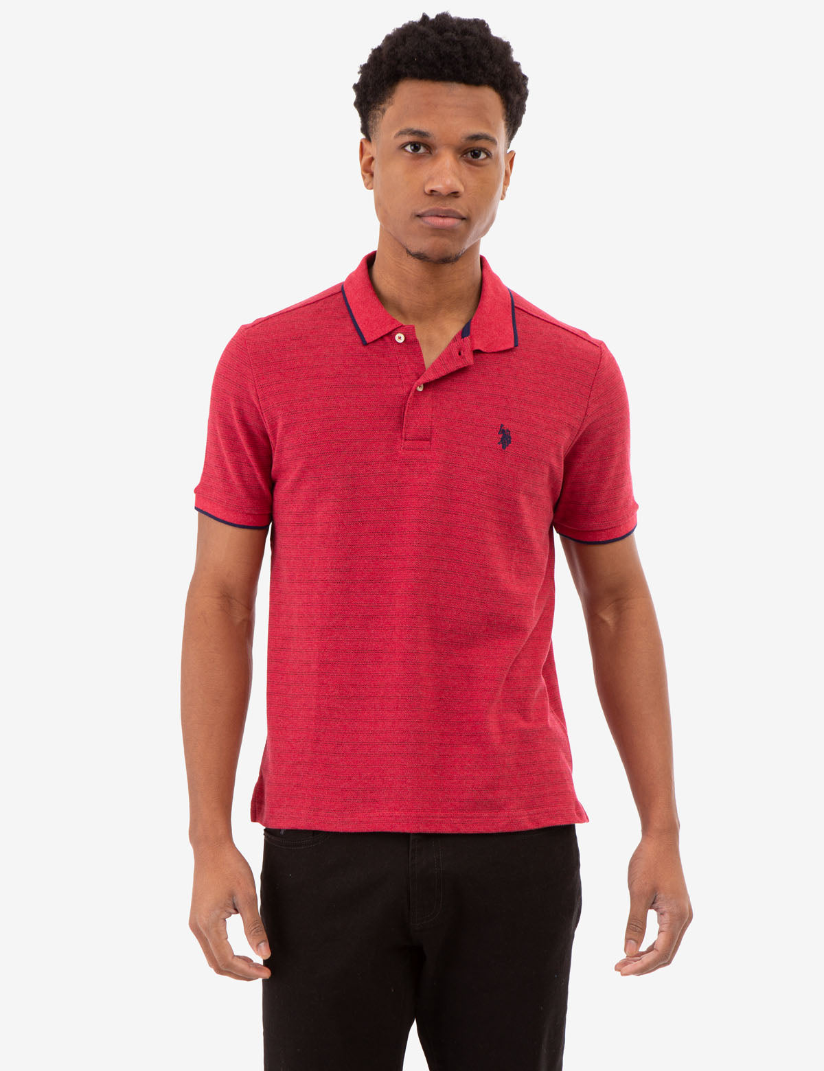 Men's Jacquard Stripe Polo Shirt - Cotton Classic Fit with Embroidered Logo