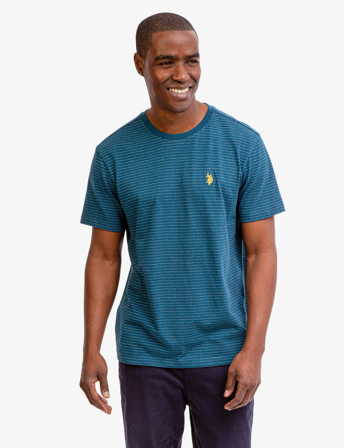 Men's Jacquard Micro Stripe T-Shirt with Contrast Stitch Logo