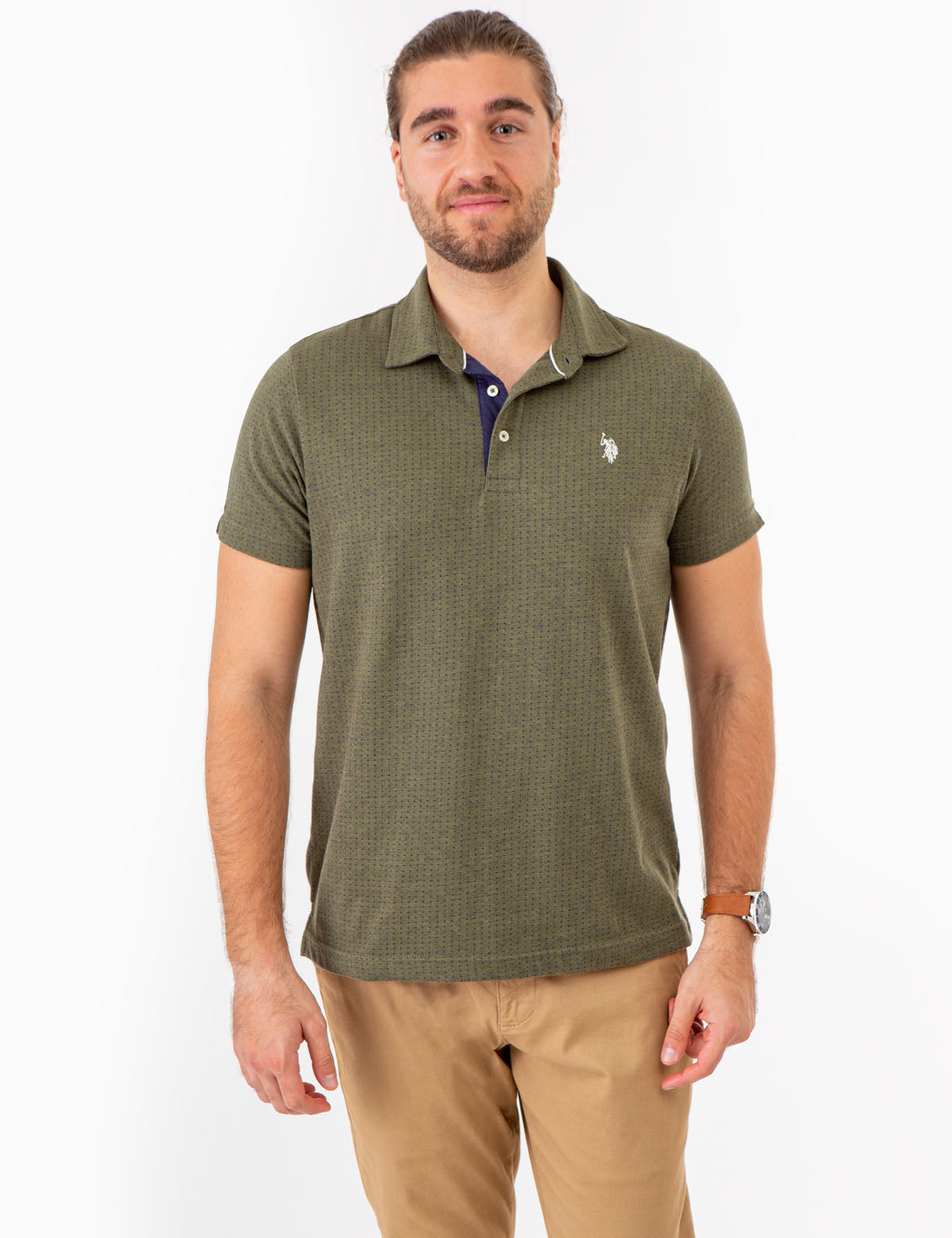 Jacquard Pattern Polo Shirt - Jersey Knit Men's Top