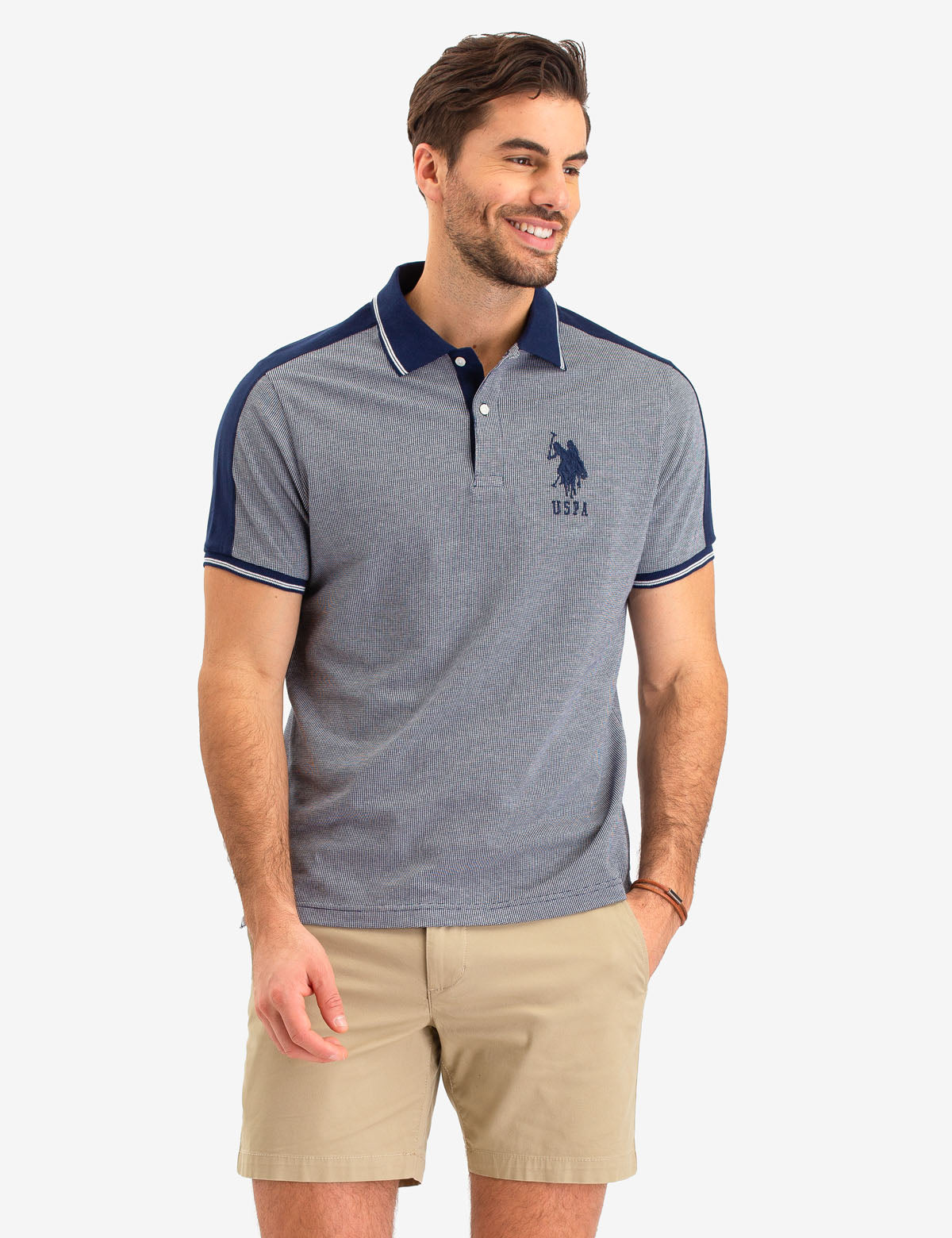 Men's Jacquard Stripe Polo Shirt with Embroidered Logo