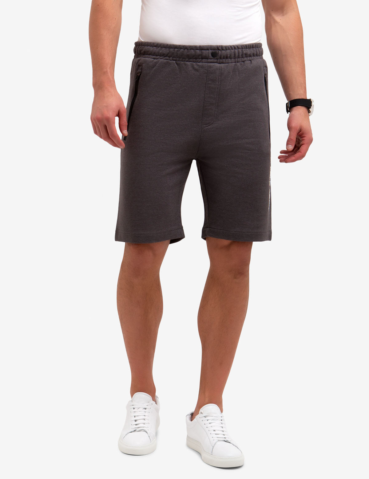 Cotton Blend Knit Shorts with Zipper Pocket