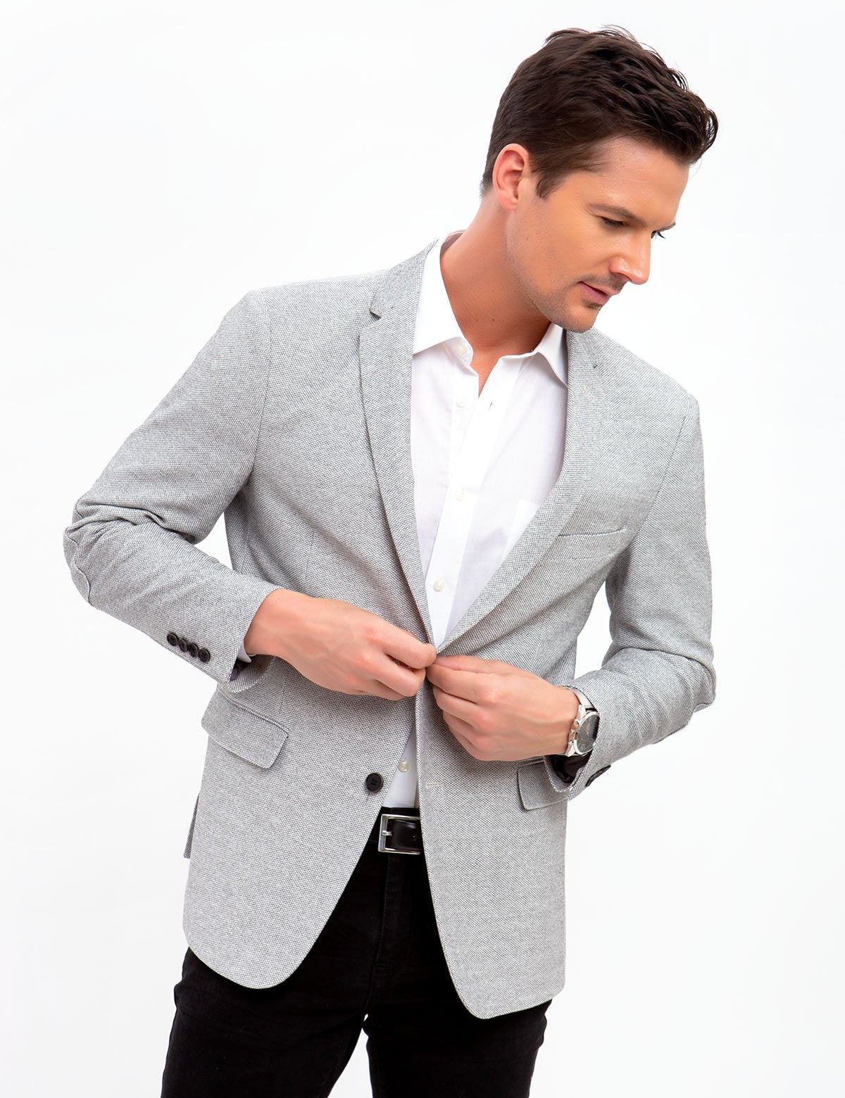 Men's Knit Blazer with Elbow Patches - Cotton Sport Coat