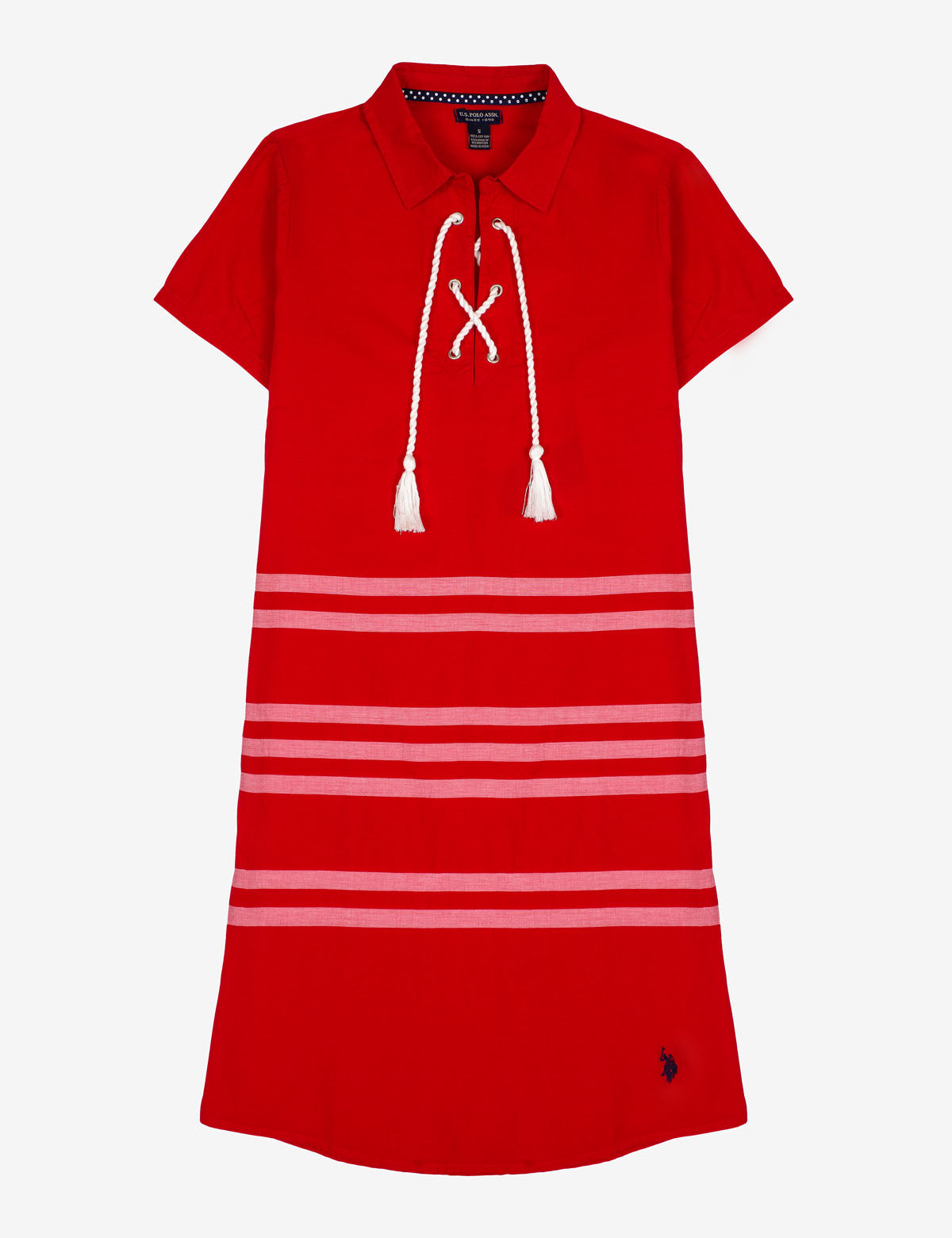 Lace Up Striped Sleeveless Dress with V-Neck