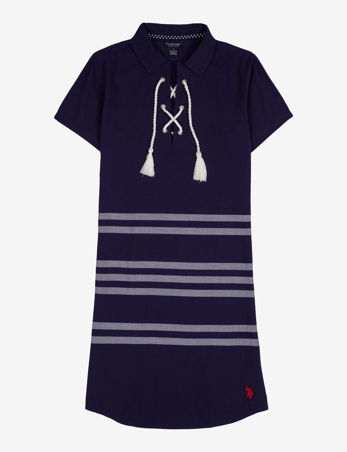 Lace Up Striped Sleeveless Dress with V-Neck