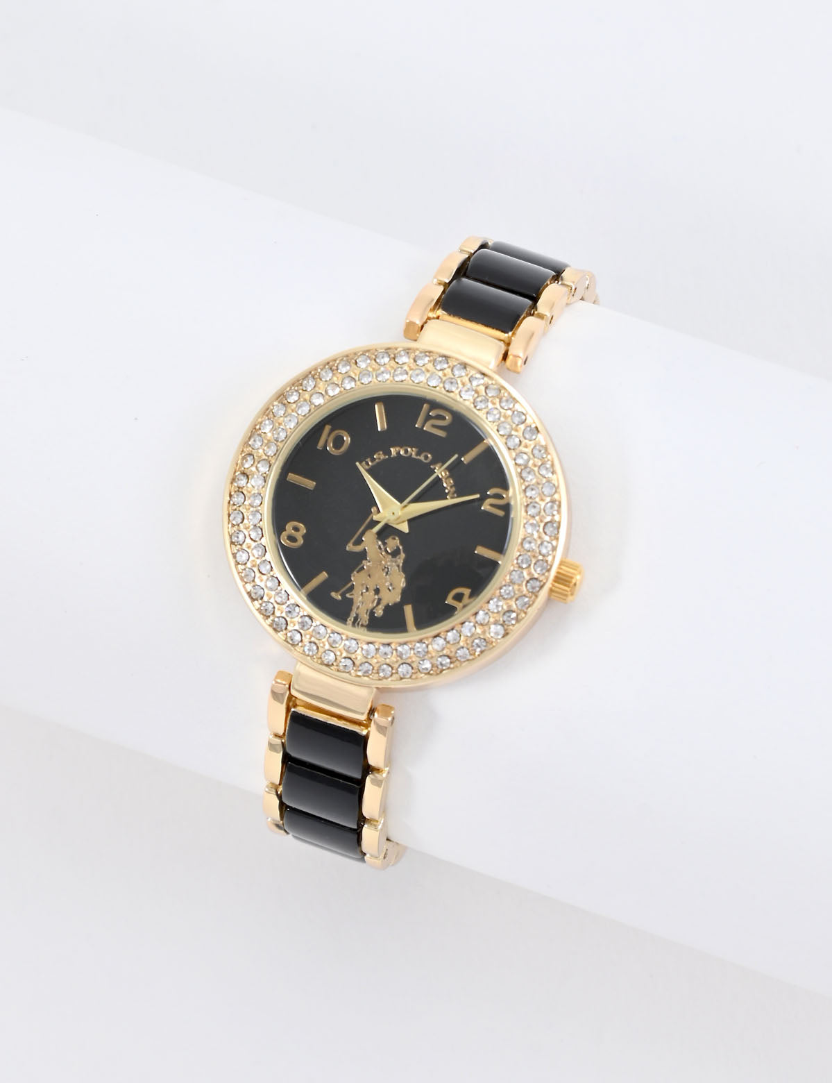 Women's Black & Gold Embellished Watch - Elegant Ladies Timepiece