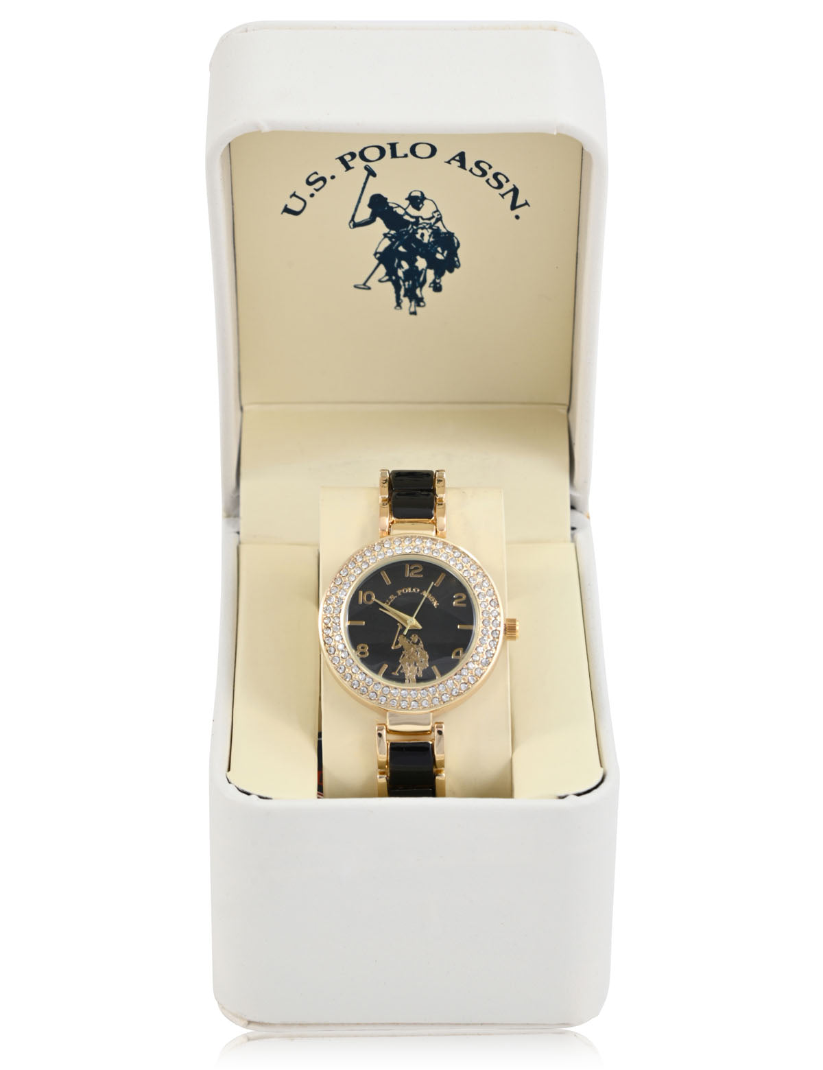 Women's Black & Gold Embellished Watch - Elegant Ladies Timepiece