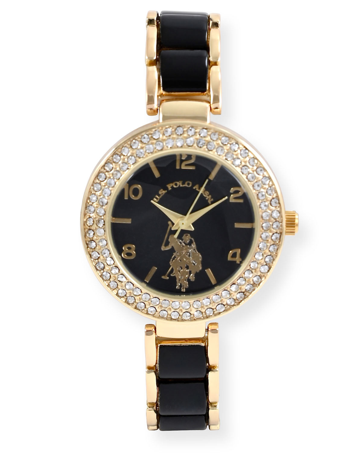 Women's Black & Gold Embellished Watch - Elegant Ladies Timepiece