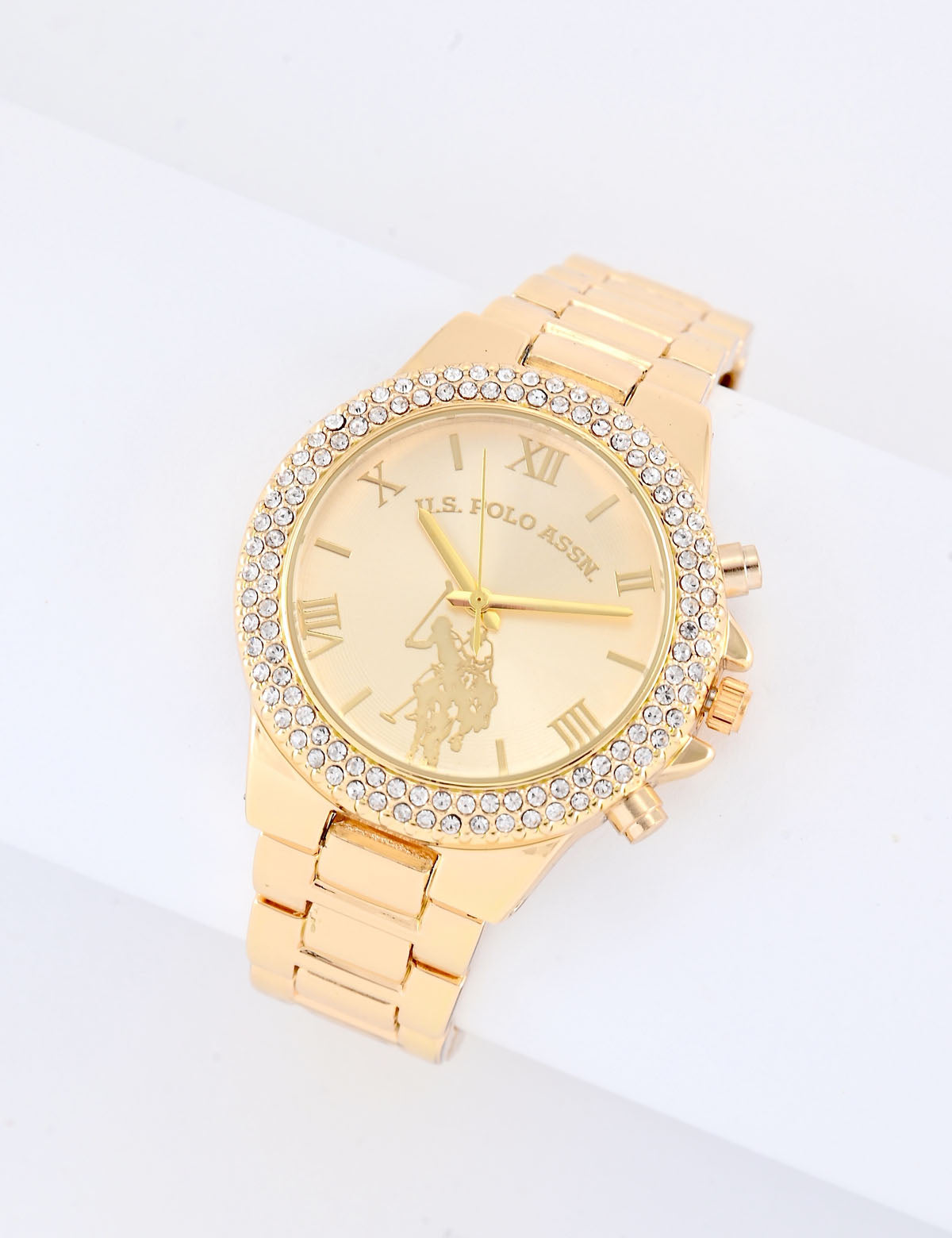 Women's Gold Bezel Watch with Embellished Details