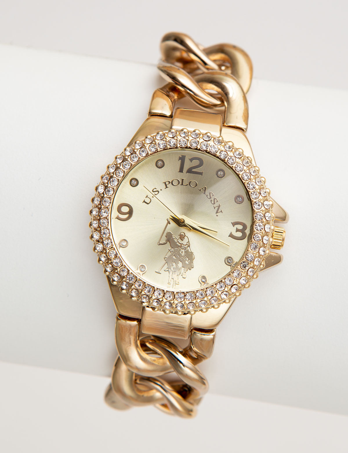 Gold-Tone Women's Chain Bracelet Watch with Embellished Dial