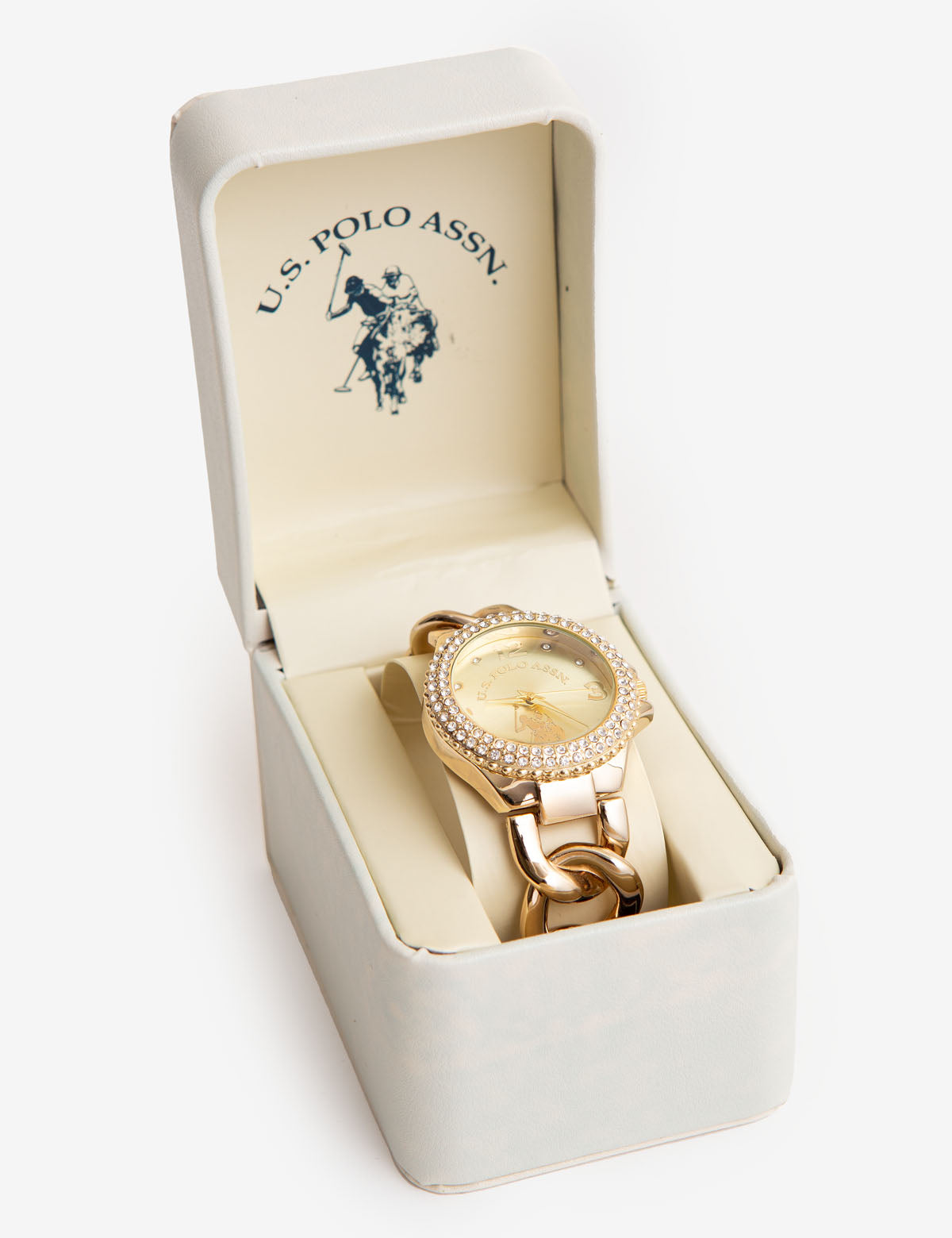 Gold-Tone Women's Chain Bracelet Watch with Embellished Dial