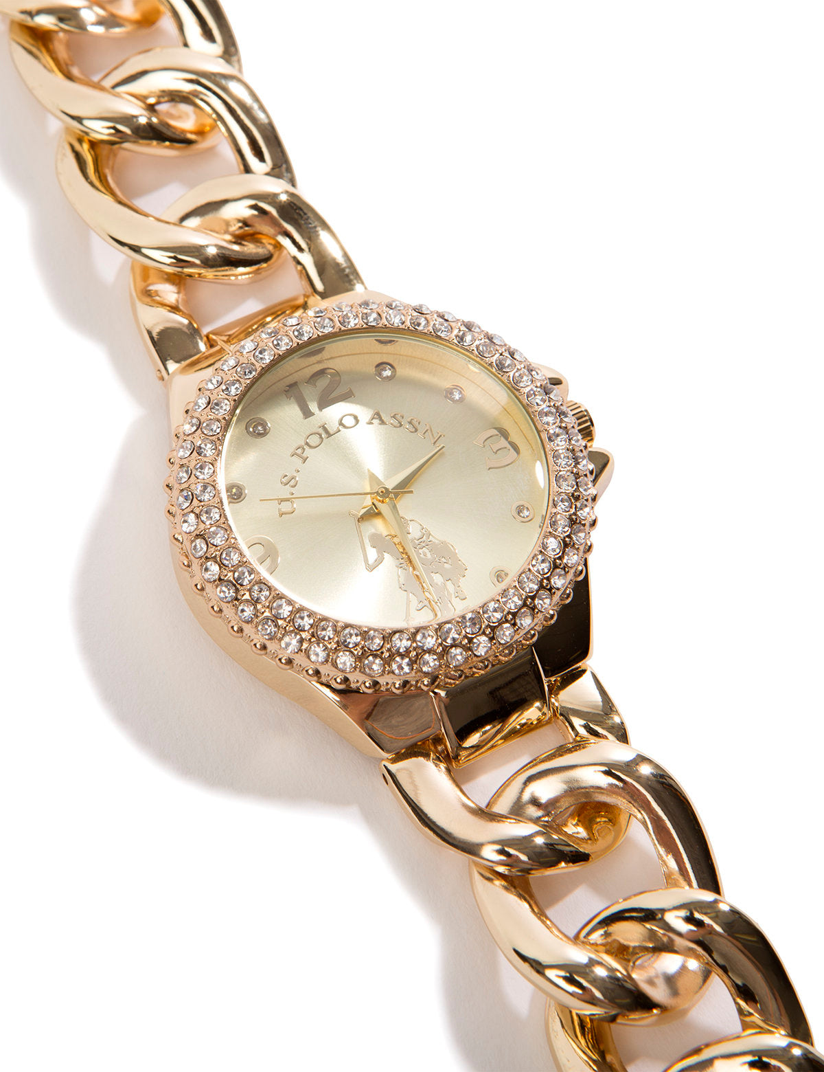 Gold-Tone Women's Chain Bracelet Watch with Embellished Dial