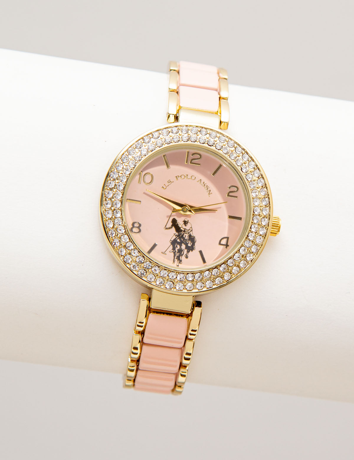 Women's Gold Tone Blush Enamel Link Watch