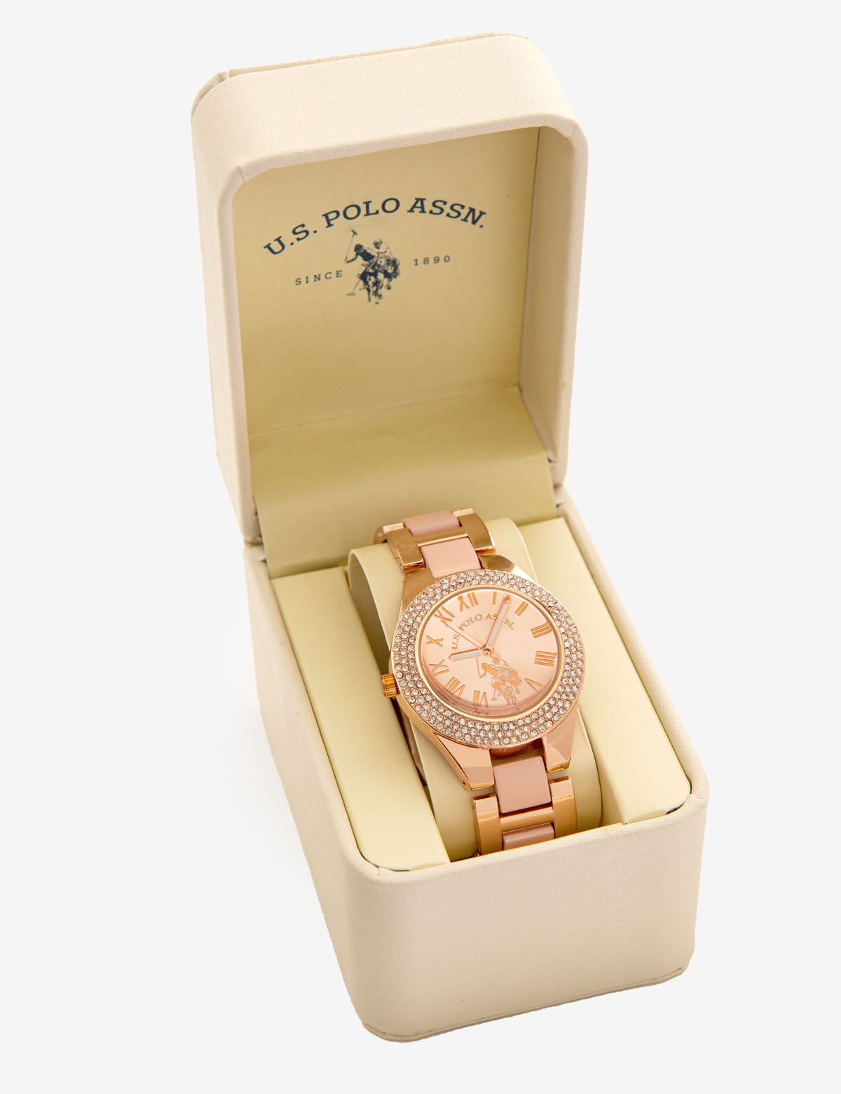 Women's Gold Tone Blush Enamel Link Watch