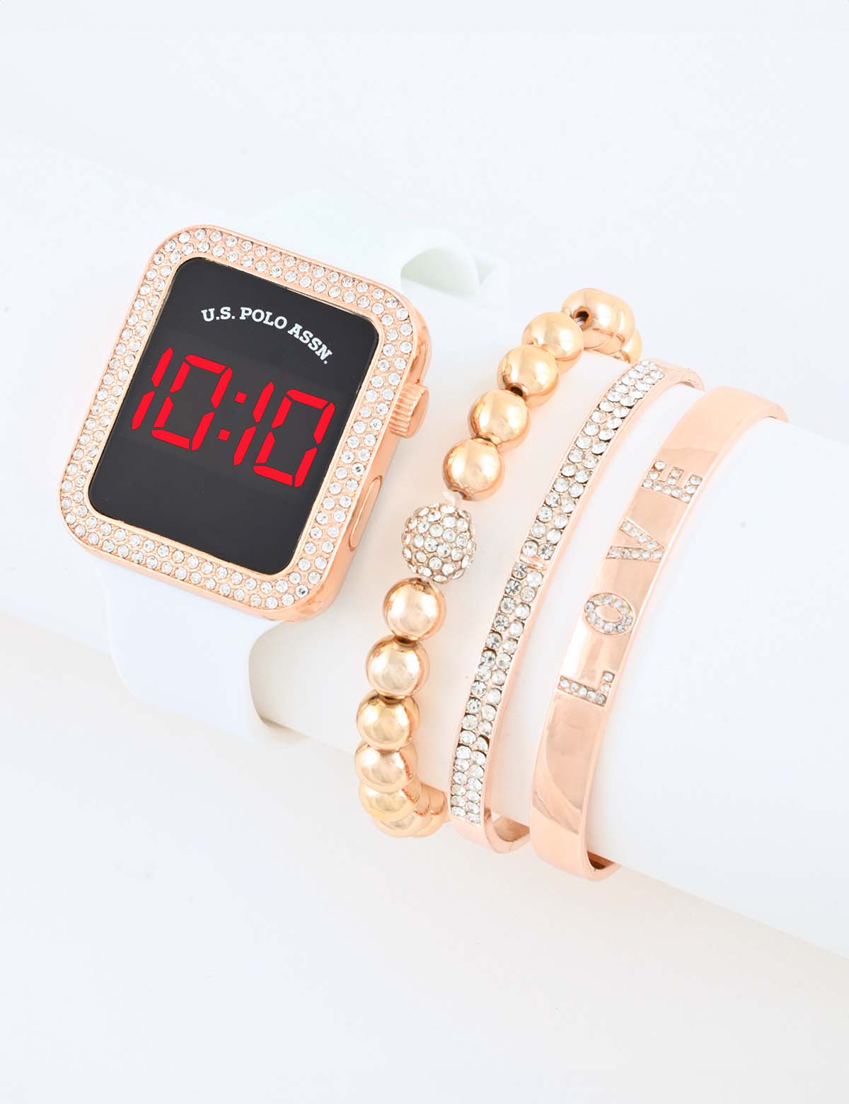 Women's LED Square Watch & Bracelet Set - Embellished Design