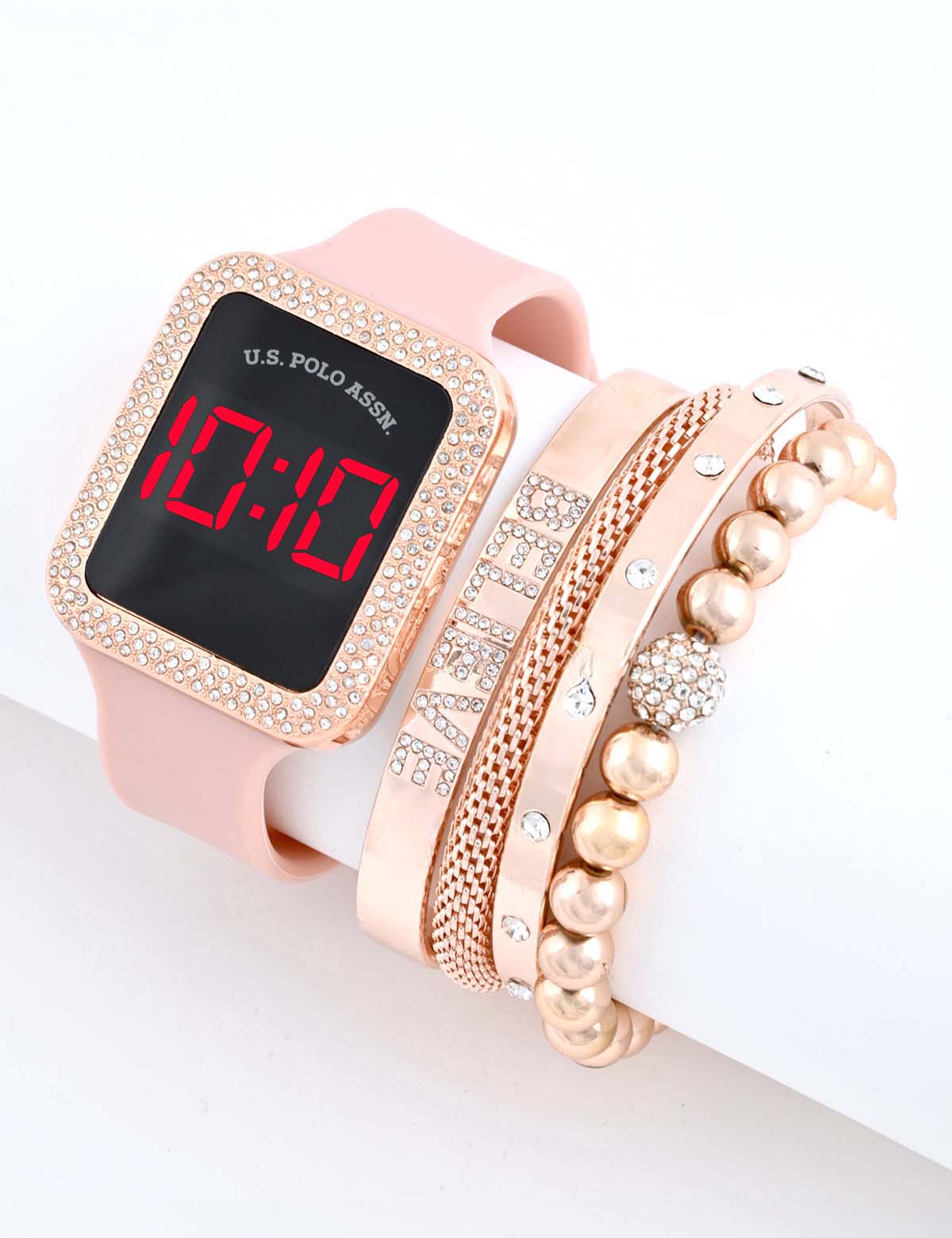 Women's LED Square Watch & Bracelet Set - Embellished Design