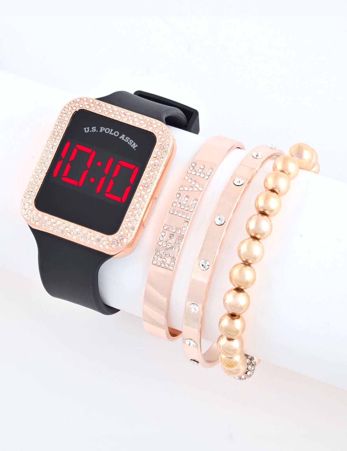 Women's LED Square Watch & Bracelet Set - Embellished Design